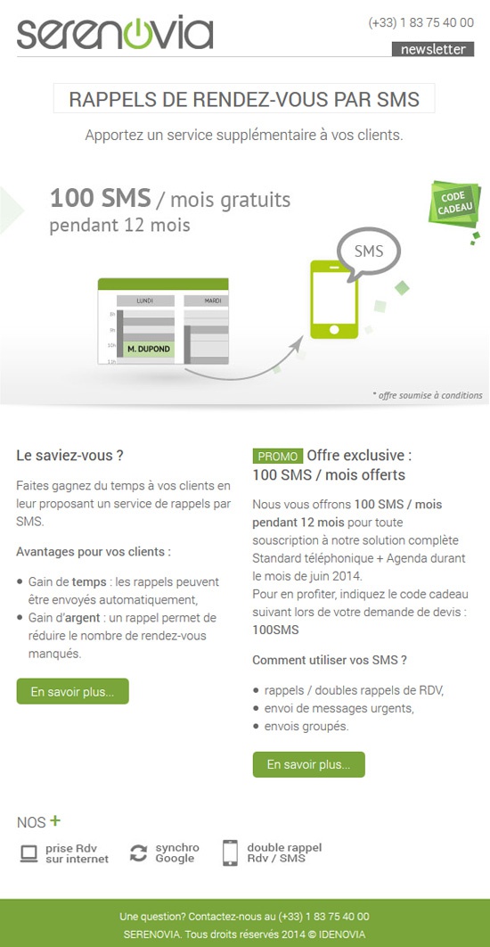 Rappels de RDV par SMS – Serenovia Newsletter 15/05/14