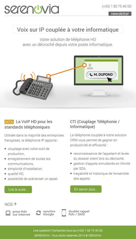 SERENOVIA Newsletter – 20 mars 2014 – Voix sur IP couplée à votre informatique