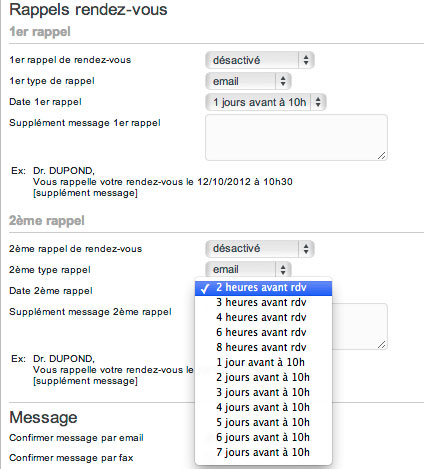 Configuration du rappel rendez-vous par SMS