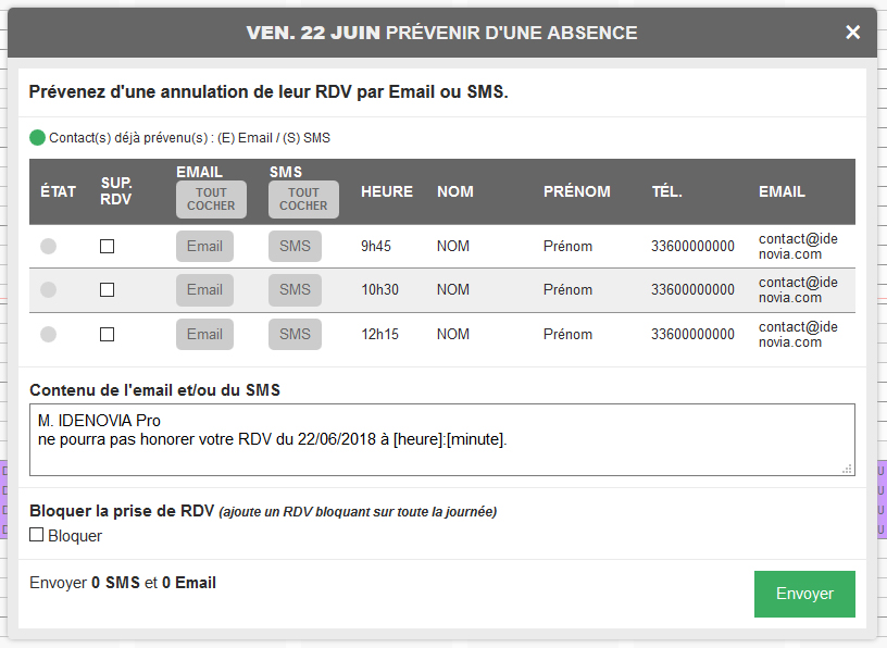 Prévenir absence / retard